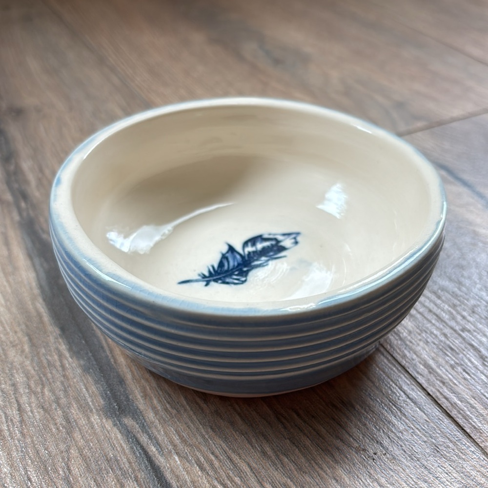 Hand Thrown Art Pottery Bowl Blue Feather Studio Clay Dish Rustic Handmade - Picture 2 of 12